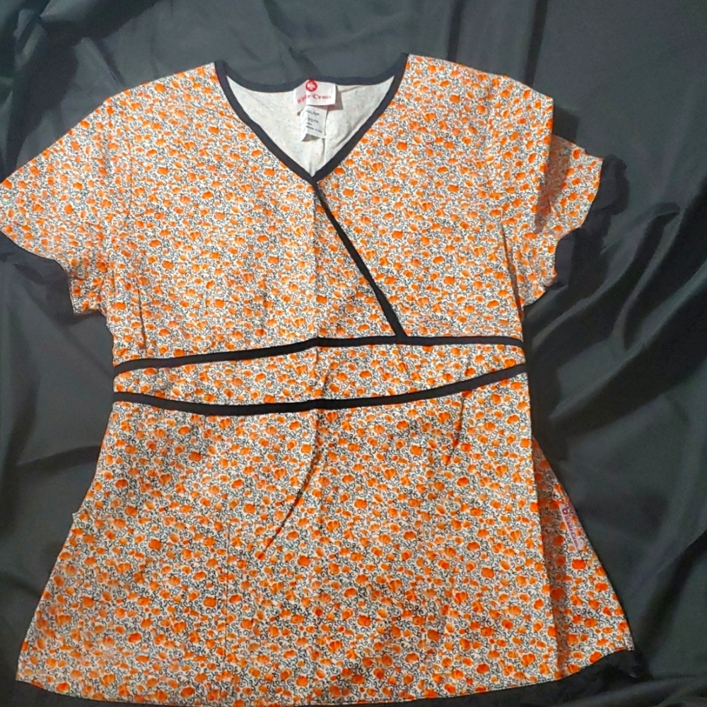 White Cross Scrub Top | Xsmall | Workwear | Pumpkin Halloween Fall